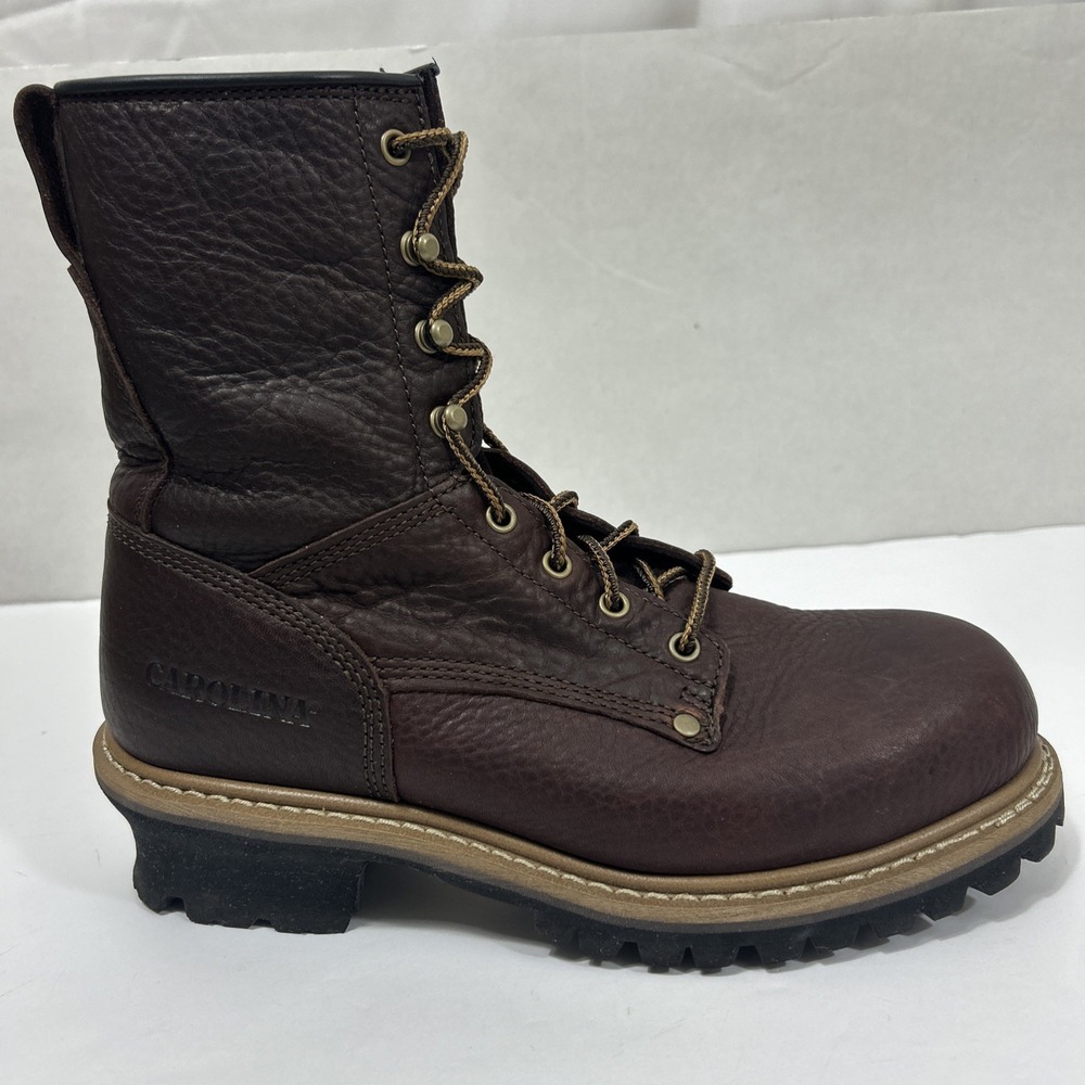 Carolina Men's Leather 11.5Logger Boots Soft Toe Dark Cherry Brown Work Boots
